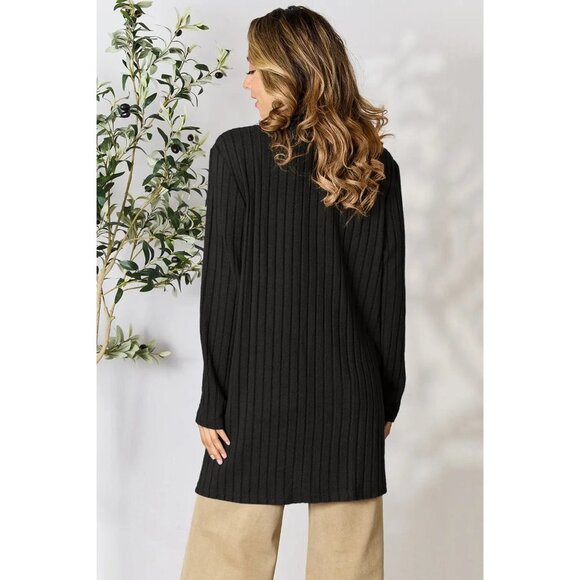 Basic Bae Full Size Ribbed Open Front Cardigan with Pockets - Picture 5 of 6